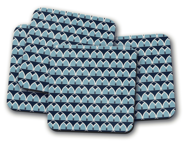 Blue Geometric Arches Design Coaster, Table Decor Drinks Mat