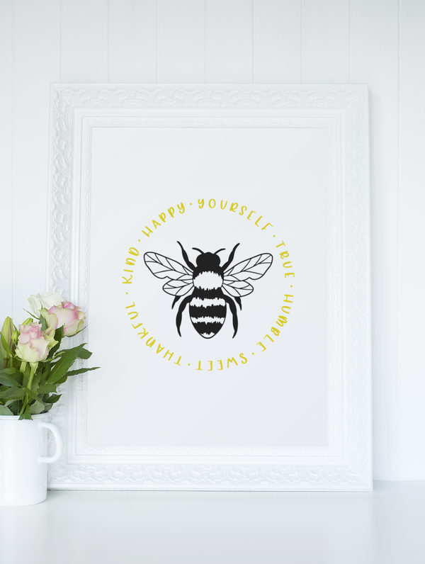 Bumble Bee Be Happy List Simple Bedroom Dressing Room Home Wall Decor Print