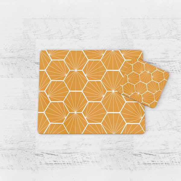 Butter Yellow Geometric Hexagons Placemats, Set of 4 or Set of 6