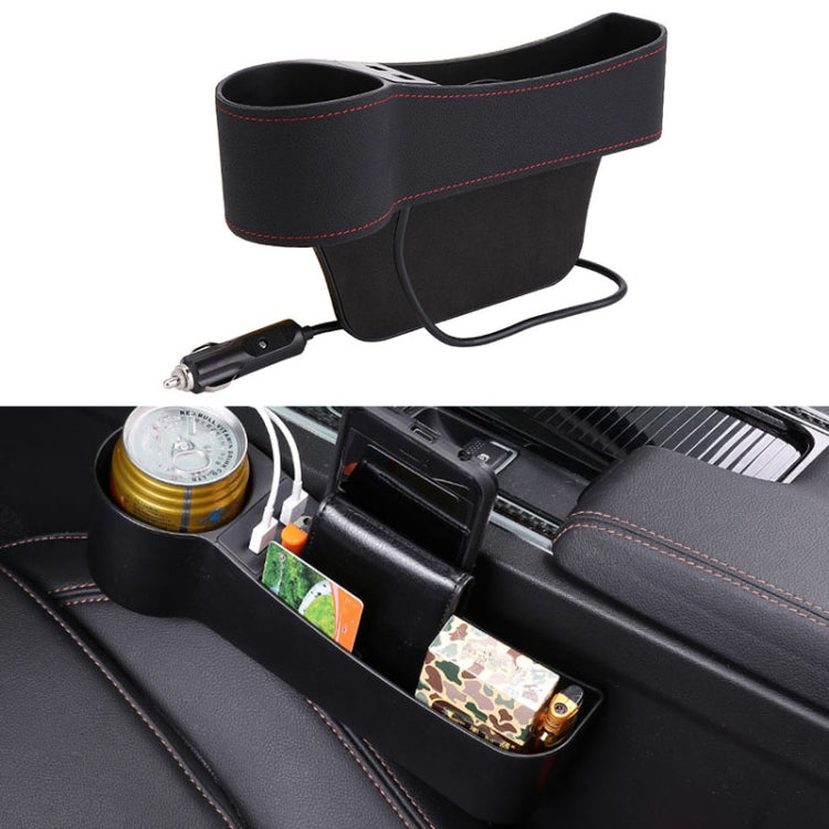 Car Multi-functional Driver Seat Console PU Leather Box Cigarette Lighter Charging Pocket Cup Holder Seat Gap Side Storage Box, Driver Seat