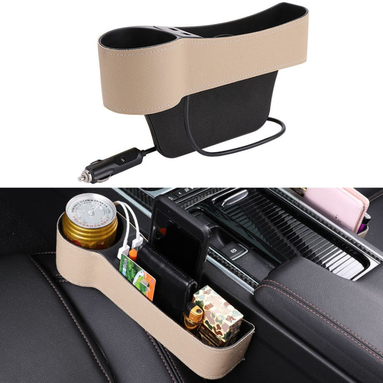 Car Multi-functional Driver Seat Console PU Leather Box Cigarette Lighter Charging Pocket Cup Holder Seat Gap Side Storage Box, Driver Seat