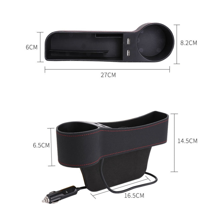 Car Multi-functional Driver Seat Console PU Leather Box Cigarette Lighter Charging Pocket Cup Holder Seat Gap Side Storage Box, Driver Seat