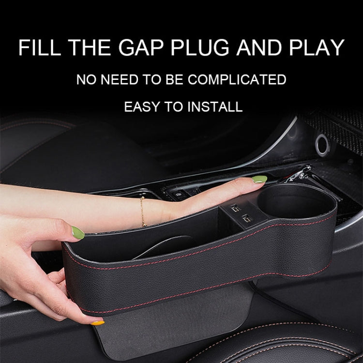 Car Multi-functional Driver Seat Console PU Leather Box Cigarette Lighter Charging Pocket Cup Holder Seat Gap Side Storage Box, Driver Seat