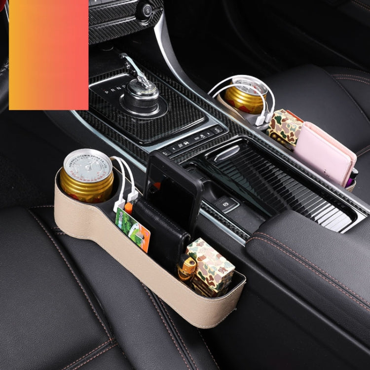 Car Multi-functional Driver Seat Console PU Leather Box Cigarette Lighter Charging Pocket Cup Holder Seat Gap Side Storage Box, Driver Seat