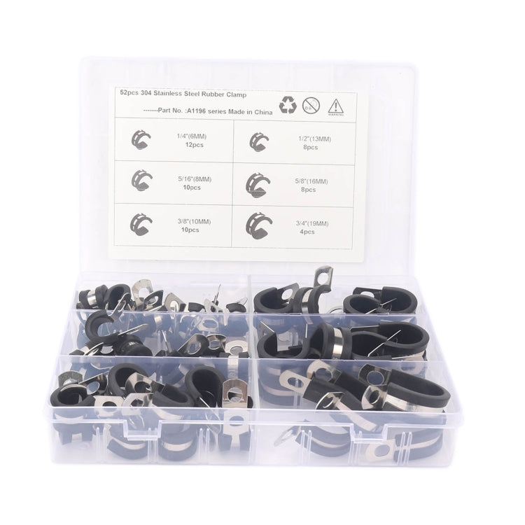 A1196 52 in 1 Car Rubber Cushion Pipe Clamps Stainless Steel Clamps, 52 in 1