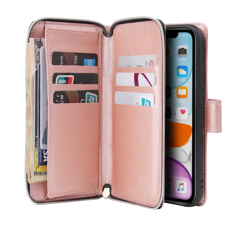 Zipper Wallet Bag Horizontal Flip PU Leather Case with Holder & 9 Card Slots & Wallet & Lanyard & Photo Frame, For iPhone 11, For iPhone 11 Pro, For iPhone 11 Pro Max, For iPhone SE 2022 / SE 2020 / 8 / 7