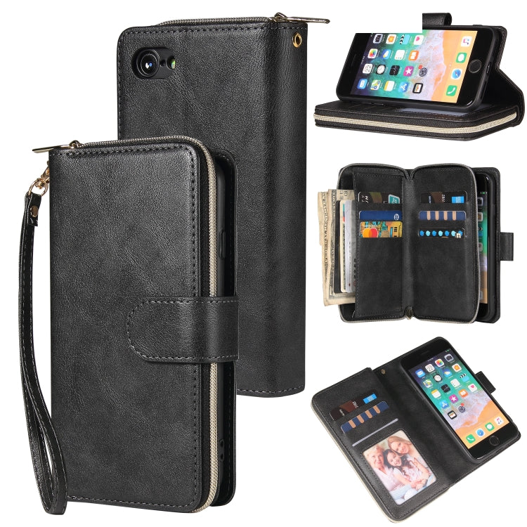Zipper Wallet Bag Horizontal Flip PU Leather Case with Holder & 9 Card Slots & Wallet & Lanyard & Photo Frame, For iPhone 11, For iPhone 11 Pro, For iPhone 11 Pro Max, For iPhone SE 2022 / SE 2020 / 8 / 7
