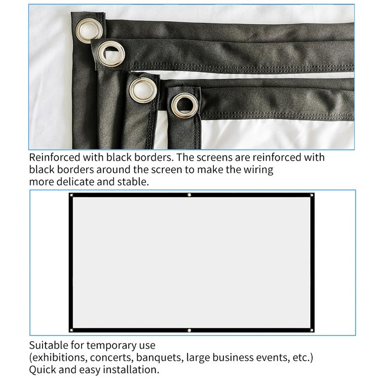 Simple Folding Thin Polyester Projector Film Curtain, 60 inch (16:9) Projection Area: 132x75cm, 60 inch (4:3) Projection Area: 120x90cm, 72 inch (16:9) Projection Area: 159x90cm, 72 inch (4:3) Projection Area: 146x110cm                                 ...