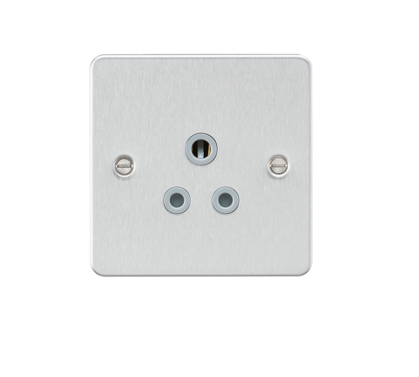 Knightsbridge FP5ABCG Flat Plate 5A UNSwitched Socket - Brushed Chrome With Grey Insert