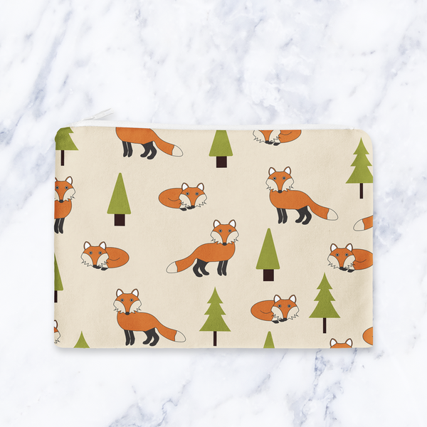 Beige Scandi Foxes Make Up Bag - Cream Cosmetic Bag - Travel Pouch - Handmade Toiletry Bag - Contemporary Geometric Beauty Case
