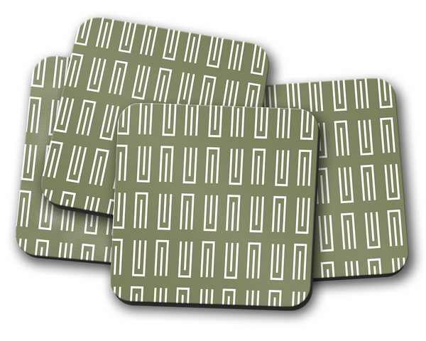Green Geometric Coasters, Table Decor Drinks Mat