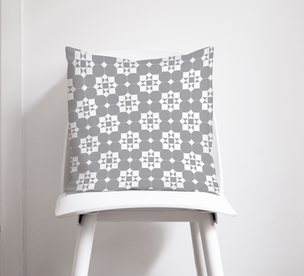 Grey and White Geometric Tiles Design Cushion, Throw Pillow
