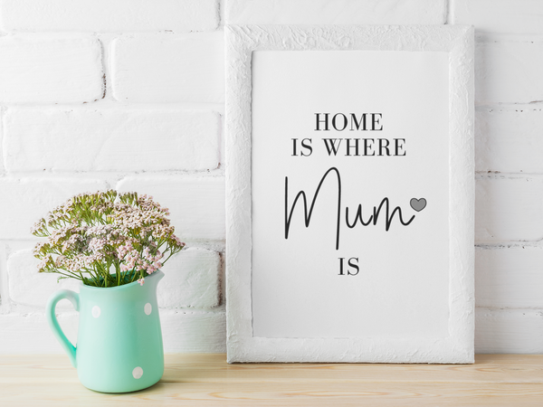 Home Is Where Mum Is Grey Heart Mothers Day Home Simple Room Wall Decor Print