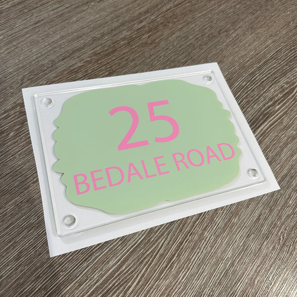 Sage Green Background House Name/Number High Quality Acrylic Outdoor Or Inside Sign Including Fixtures & Standoffs - Assorted Colours & Fonts (See Images)