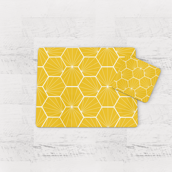 Lemon Yellow Geometric Hexagons Placemats, Set of 4 or Set of 6