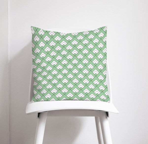 Light Green and White Geometric Tiles Design Cushion, Throw Pillow