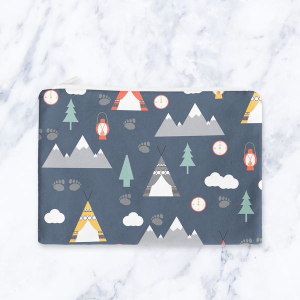 Navy Blue Scandinavian Camping Makeup Bag - Handmade Cosmetic Pouch