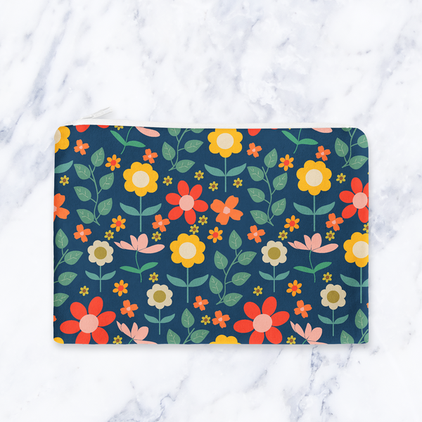 Navy Floral Make Up Bag