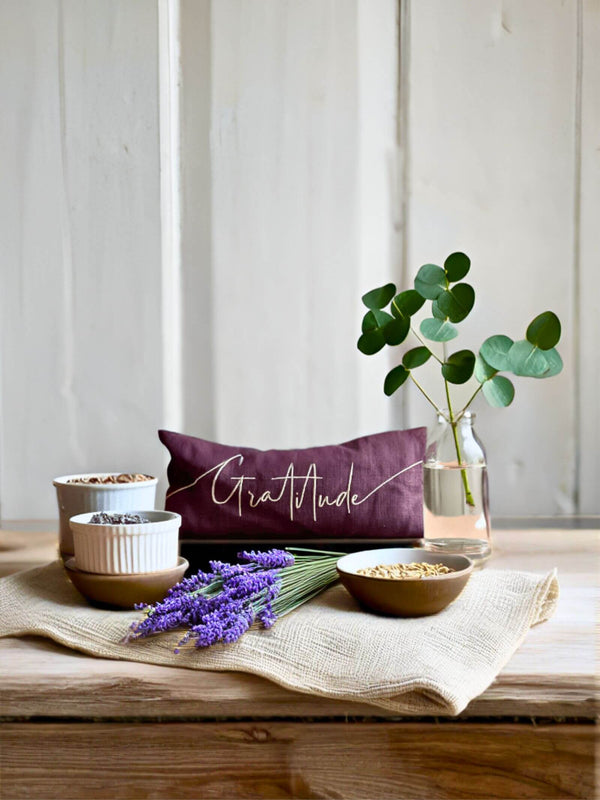 Gratitude Embroidered Linen and Lavender Eye Pillow