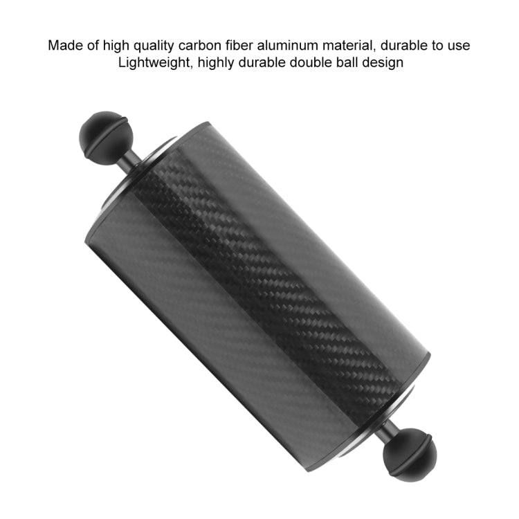 PULUZ 8 inch 20.3cm Length 80mm Diameter Dual Balls Carbon Fiber Floating Arm, Ball Diameter: 25mm, Buoyancy: 600g, 8 inch 600g Buoyancy