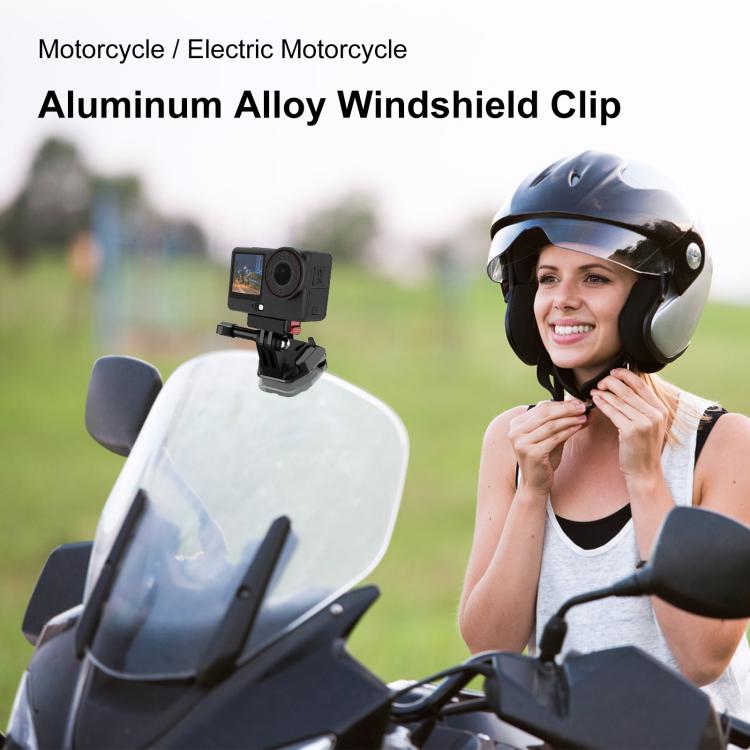 PULUZ Motorcycle Windshield Action Camera Mount Clip for GoPro Hero12 Black / DJI Osmo Action 4 / Insta360 X4 / Ace Pro and Other Action Cameras, Windshield Clip I