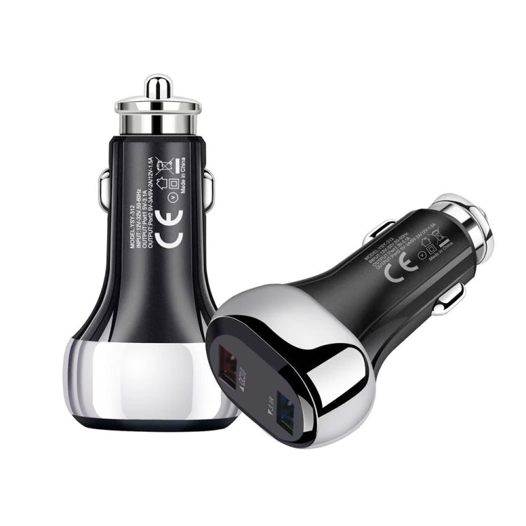 YSY-312 2 in 1 18W Portable QC3.0 Dual USB Car Charger + 1m 3A USB to Micro USB Data Cable Set, with Micro USB Cable