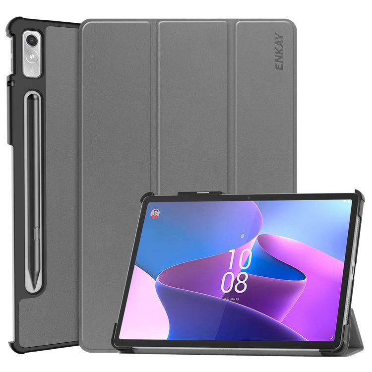 For Lenovo Tab P11 Pro Gen2 11.2 inch 2022 ENKAY Tri-fold Custer Texture Leather Stand Smart Case, For Lenovo Tab P11 Pro Gen2 11.2 inch 2022