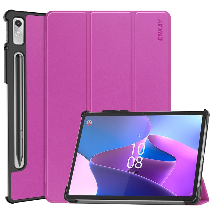 For Lenovo Tab P11 Pro Gen2 11.2 inch 2022 ENKAY Tri-fold Custer Texture Leather Stand Smart Case, For Lenovo Tab P11 Pro Gen2 11.2 inch 2022