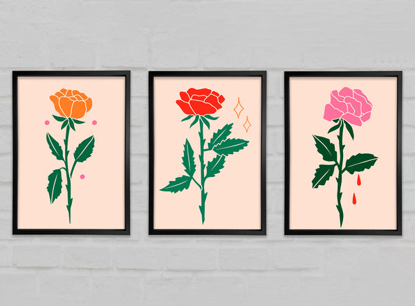 Trio Of Roses 3 Piece Prints