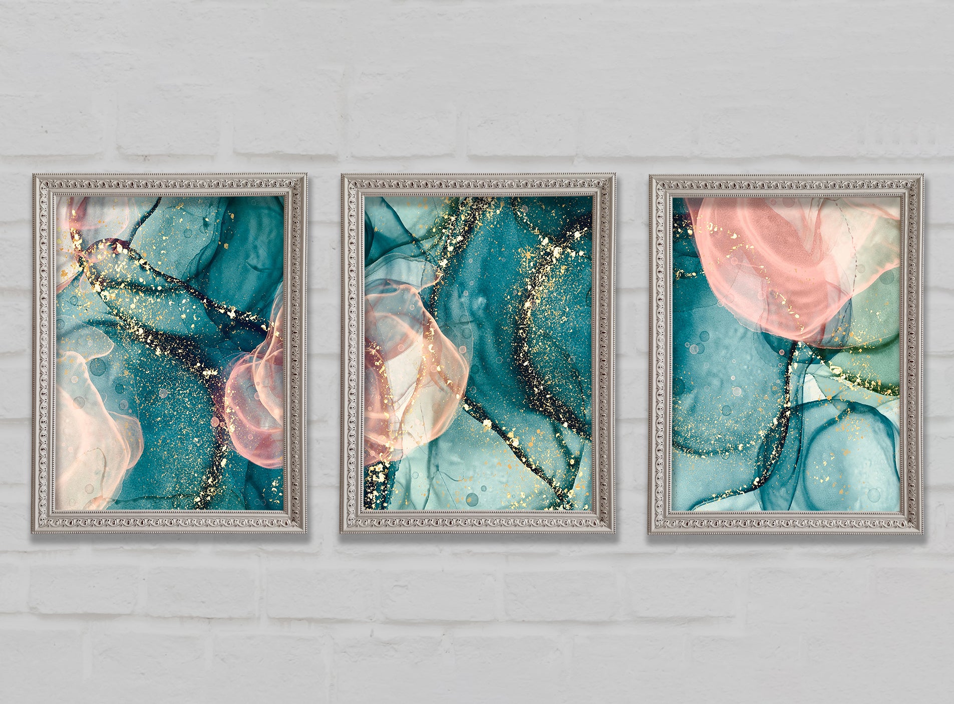 Marble Art Blue Pink and Gold WallartDirect
