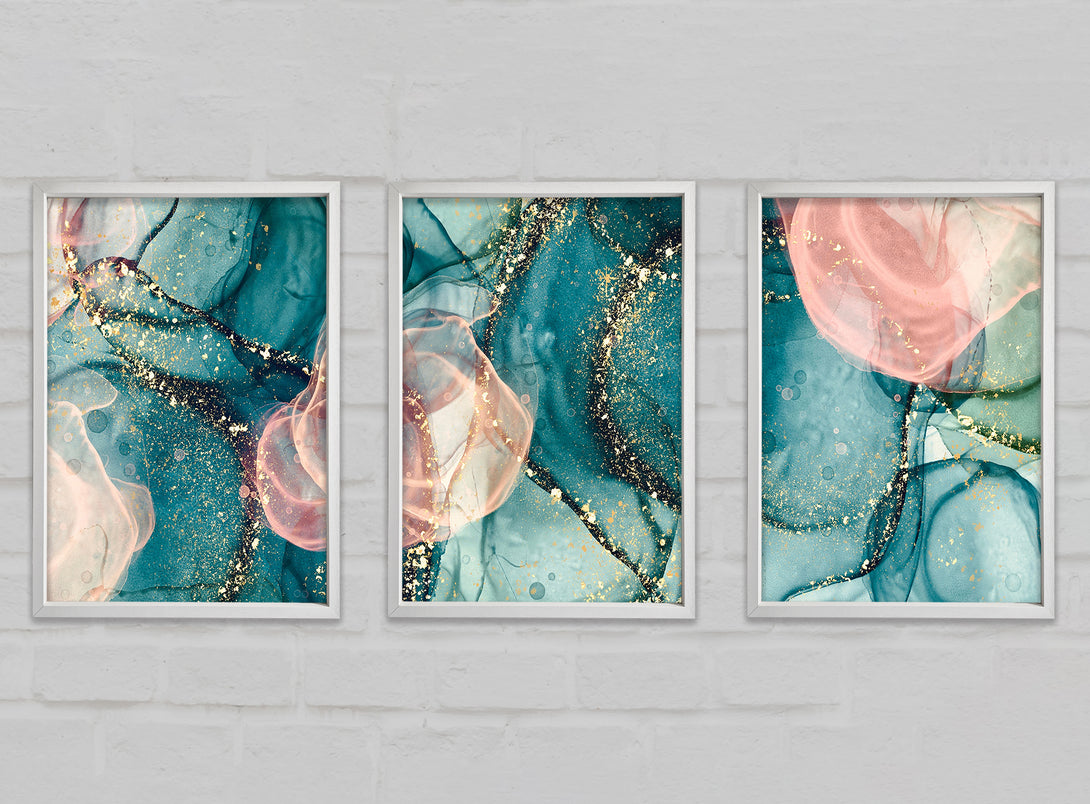 Marble Art Blue Pink and Gold WallartDirect