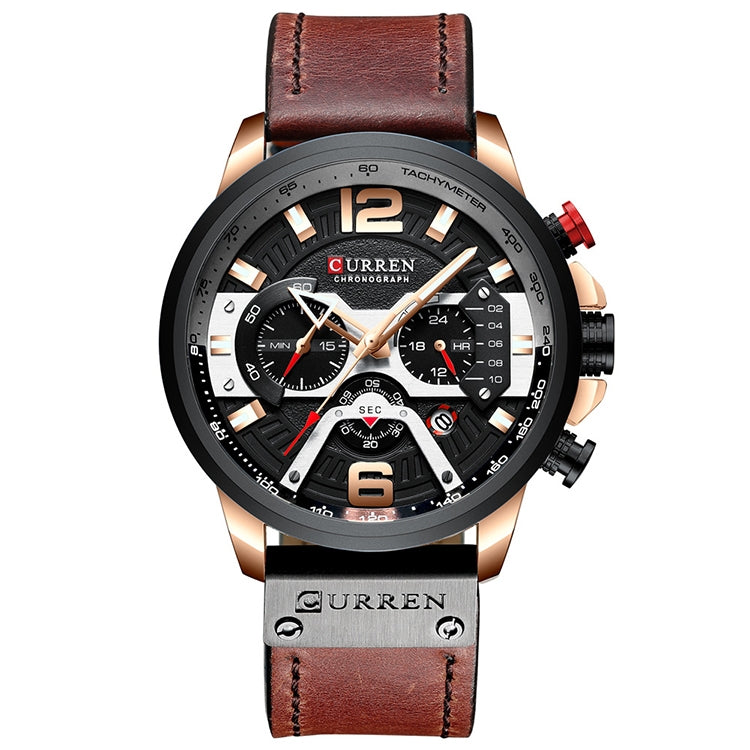 CURREN M8329 Casual Sport Leather Watch for Men, Rose blue, Rose black, Gold black, Black Khaki, White black