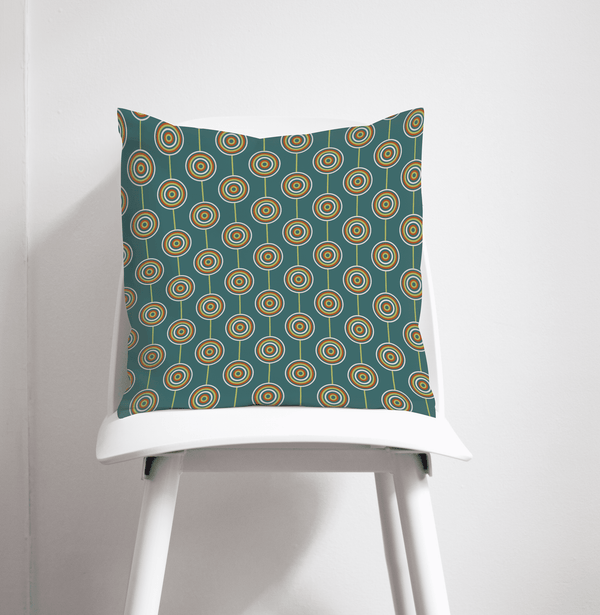 Teal Retro Circles Design Cushion, Throw Pillow