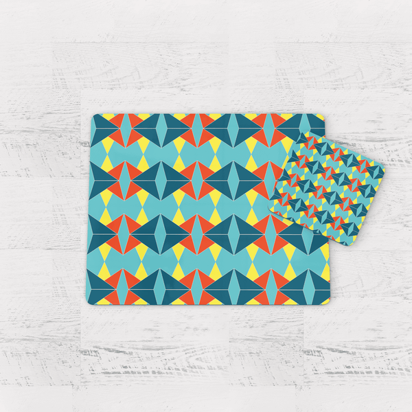 Turquoise and Orange Retro Geometric Placemats, Set of 4 or Set of 6