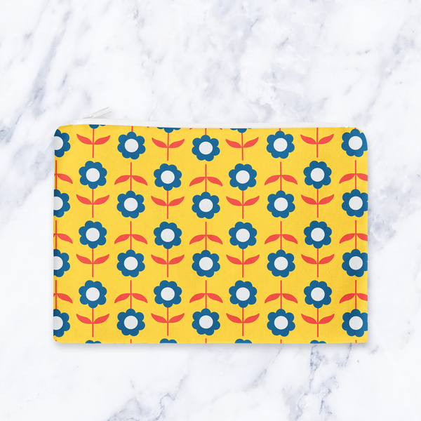 Bright Yellow Retro Flowers Make Up Bag