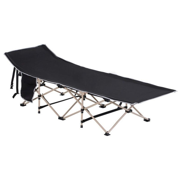 Single Person Camping Bed Folding Cot Outdoor Patio Portable Military Sleeping Bed Travel Guest Leisure Fishing With Side Pocket And Carry Bag - Black