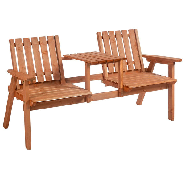 2 Seater Fir Wood Bench w/ Centre Table