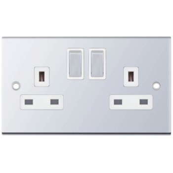 Selectric 5M Polished Chrome 2 Gang 13A DP Switched Socket with White Insert