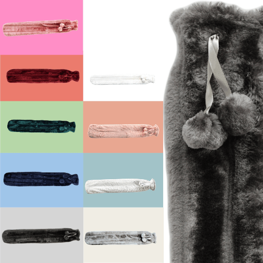 Extra Long 2L Hot Water Bottle with Plush Faux Fur Cover for Cosy Nights Natural Rubber UK Safe Tested Soft Fleece Ideal Gift for Adults Kids by OLIVIA ROCCO