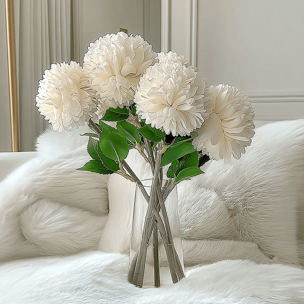 Faux Cream Chrysanthemum Bunch of 6 Florals