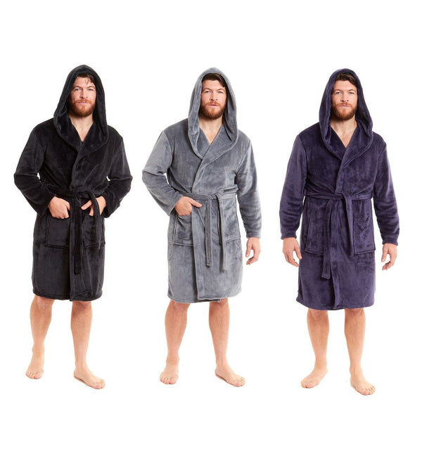 Hooded Ultra-Absorbing Plush Flannel Bathrobe for Men Soft Fleece Warm Dressing Gown Perfect for Home Hotel Gym Spa and Lounge in Stylish Colours by Daisy Dreamer