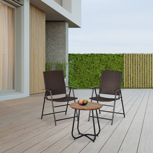 2-Piece Rattan Chair Garden Furniture Wicker Foldable Chair Steel Frame for Backyard Poolside Garden