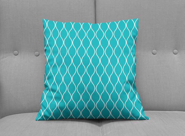 Turquoise Cushion with a White Geometric Design, Throw Pillow