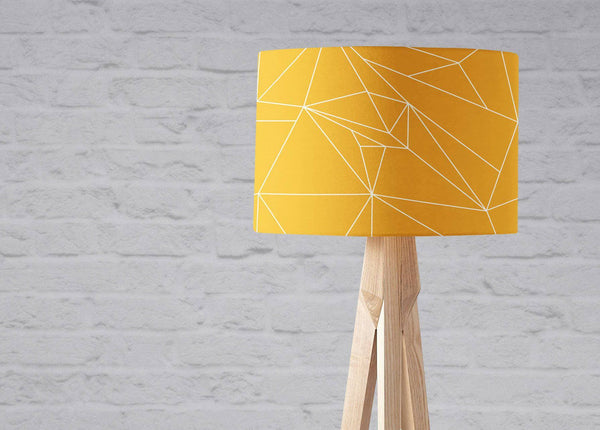 Yellow Lampshade with White Lines Geometric Design, Ceiling or Table Lamp Shade