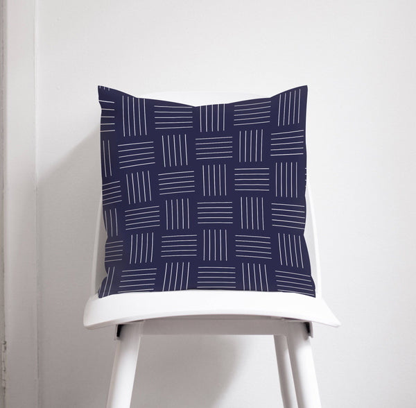 Navy Blue with White Lines Geometric Design Cushions, Throw Pillow