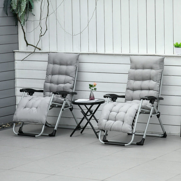 2-Piece Reclining Zero Gravity Chair Metal Frame Folding Garden Sun Lounger with Cushion Headrest Light Grey