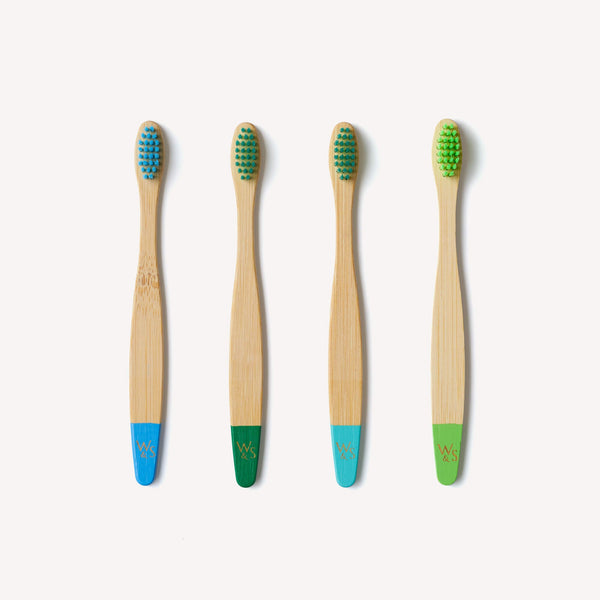 Children's Bamboo Toothbrush - 4 Pack - Aqua Colour