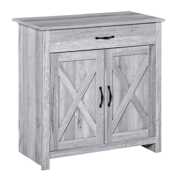 Farmhouse Barn Door Sideboard Storage Cabinet Coffee Bar for LIVING Room  Grey Grain