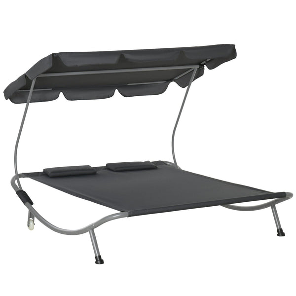 Patio Double Hammock Sun Lounger Bed w/ Canopy Shelter