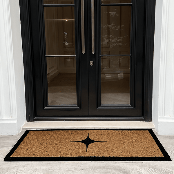 Kyla Large Star Print Black Border Natural Double Width Doormat